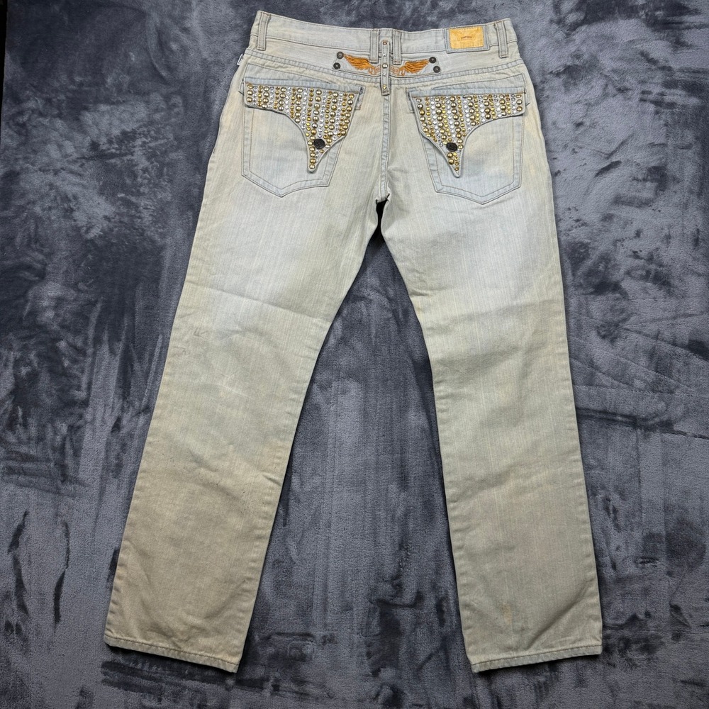 Robin's Jean Denim Jeans Mens 36 Light Wash Studded Wing Flap Pocket USA Made